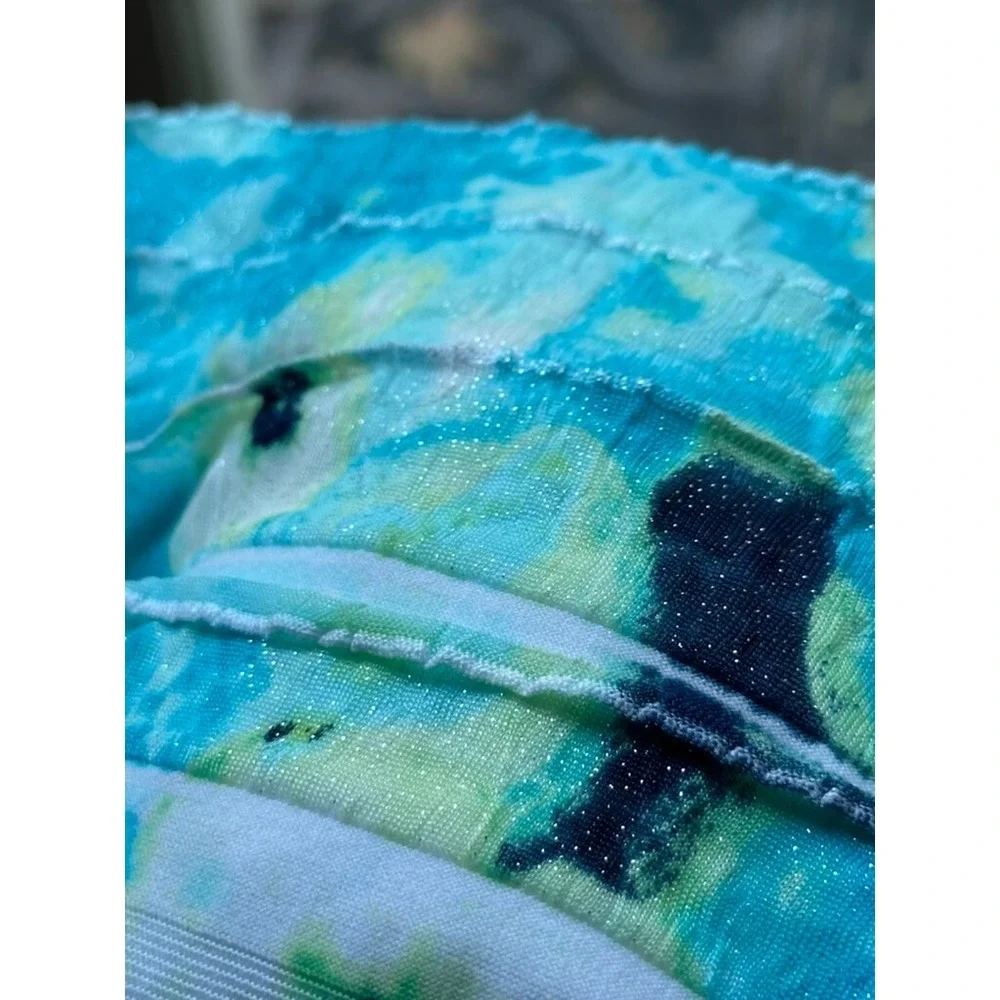 Justice Tank Top‎ Youth Blue Green Glitter Ruffled Floral Y2K 90s Petite Size 12